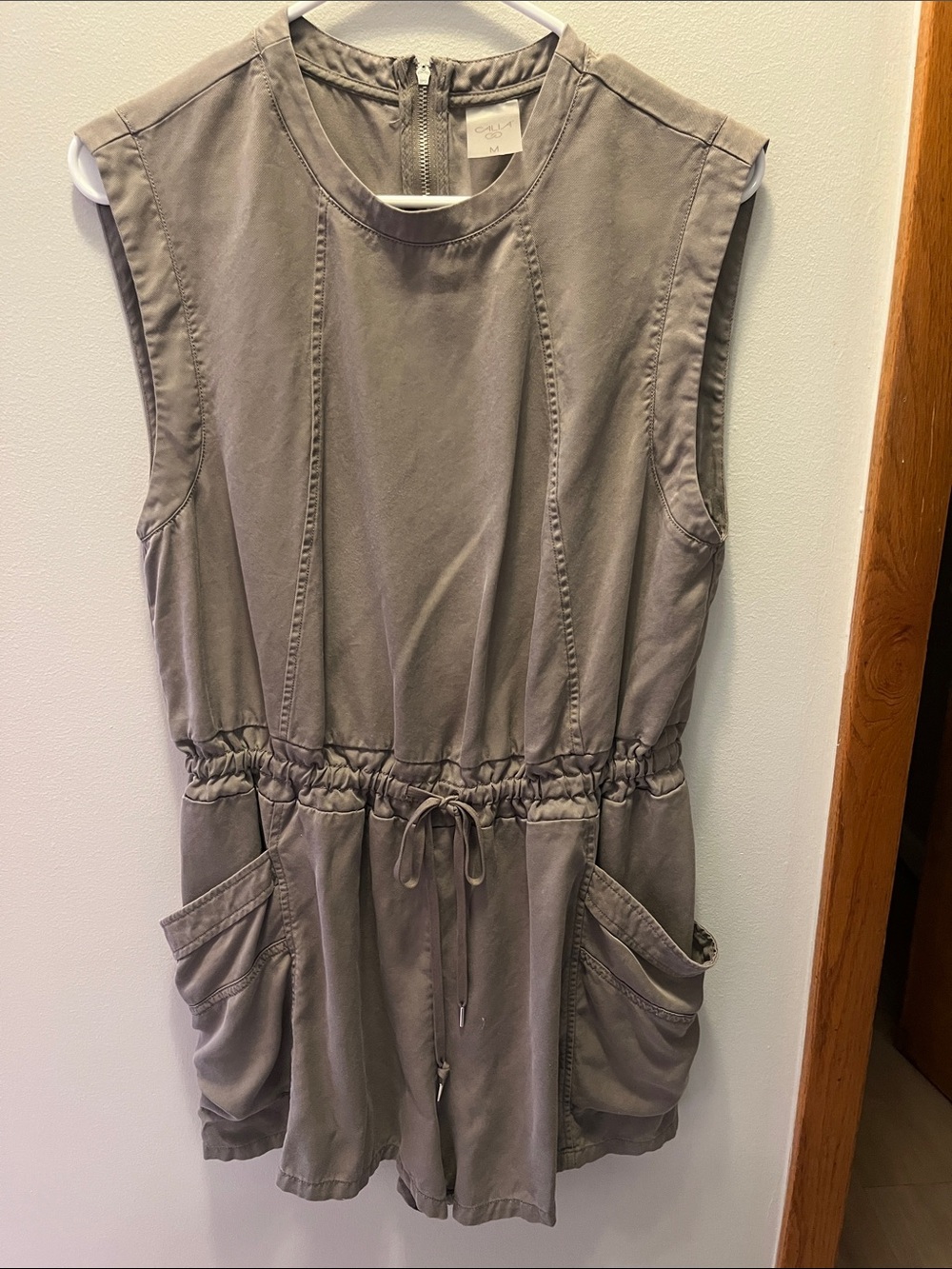 CALIA by Carrie Underwood Olive green Sleeveless Drawstring Romper